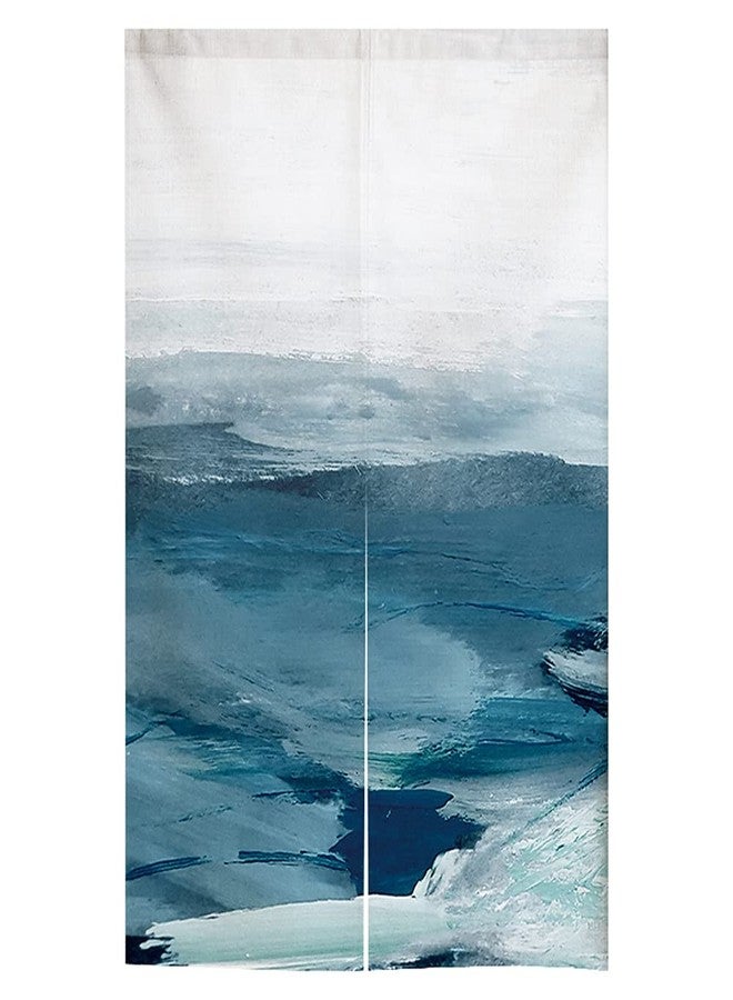RLoncomix Japanese Noren Doorway Curtain Abstract Watercolor Blue Door Curtain Modern Ocean Art Painting Room Divider Home Decoration, 33 x 59 inch - Image 1